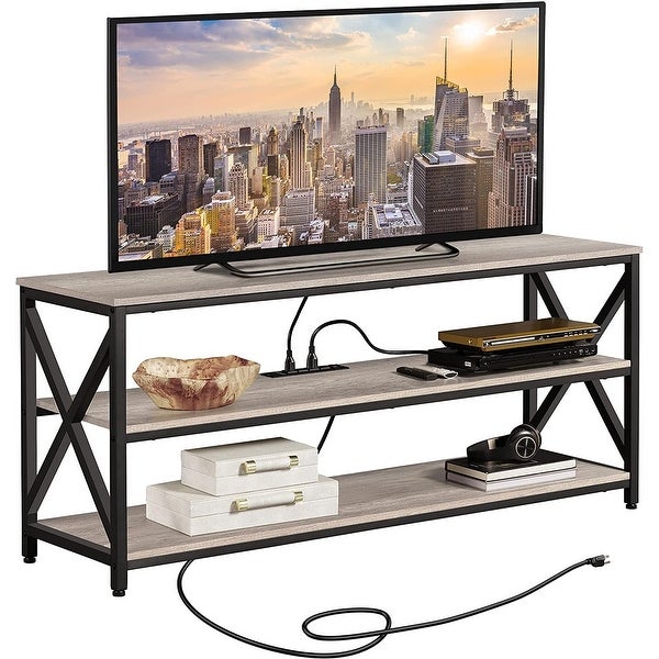 TV Stand with Power Outlets to 65 Inches， Industrial TV Console with 3-Tier Storage Shelves， Media Entertainment Center