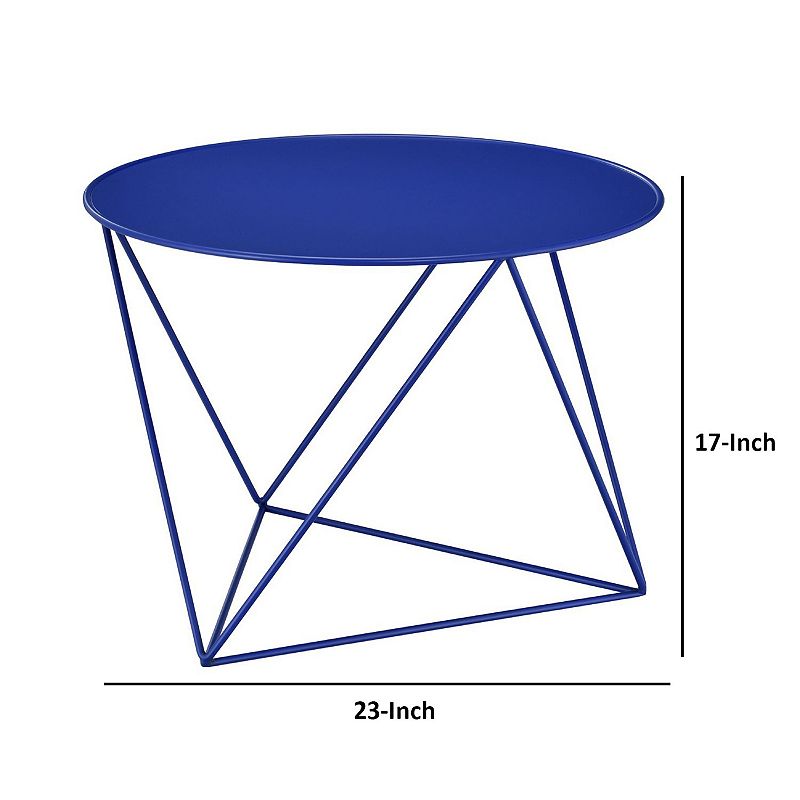 Accent Table with Open Geometric Base and Round Top， Blue