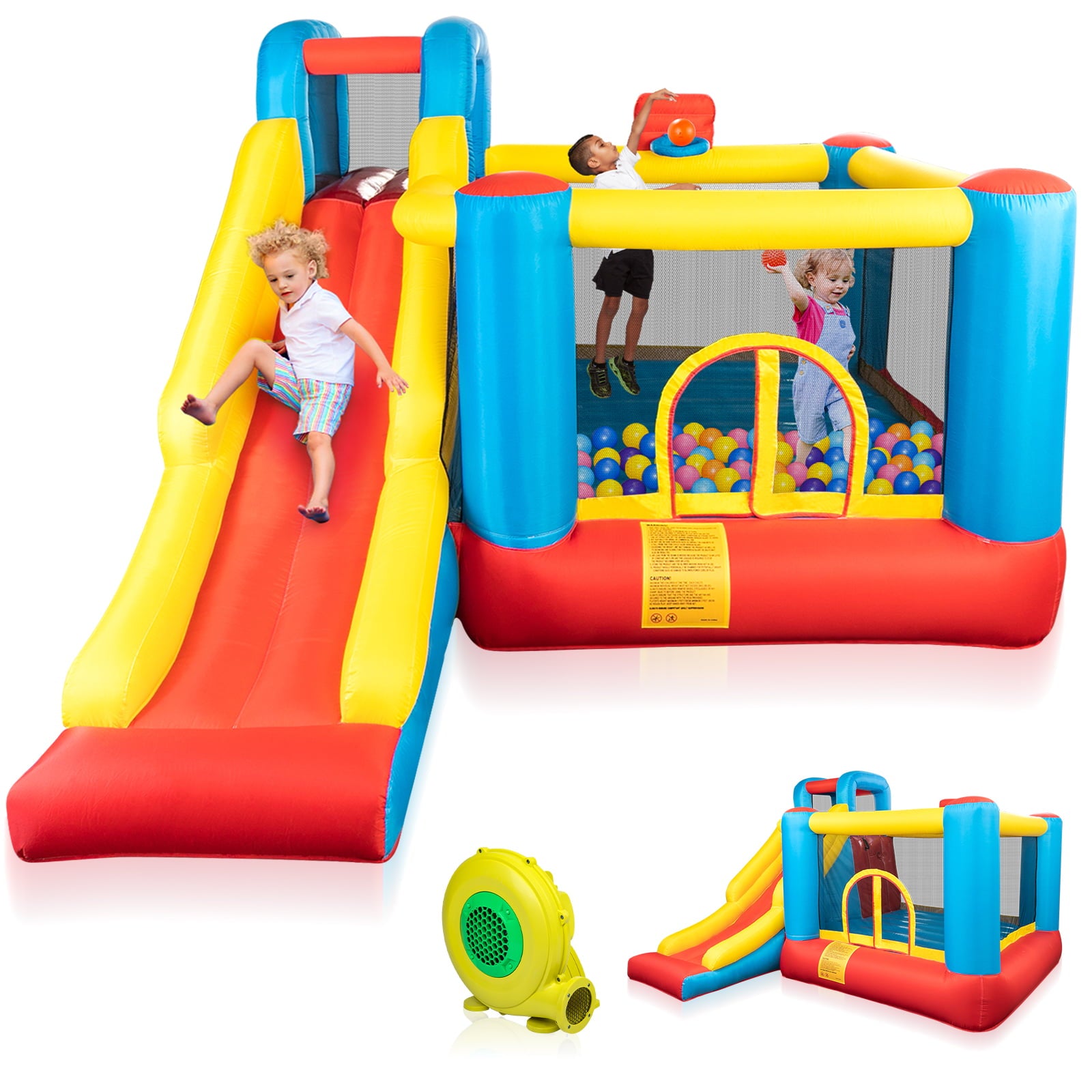 Multi-Color Inflatable Bounce House Kids Slide Jumping Castle Bouncer with Balls Pool and Bag