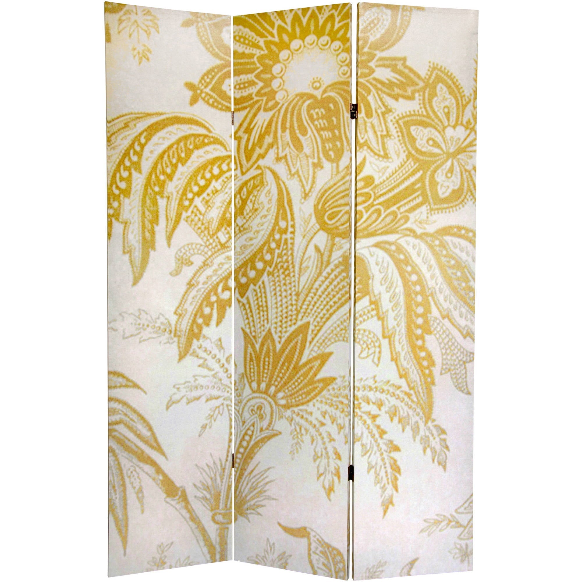 Oriental Furniture 6 ft. Tall Gold Toile Double Sided Room Divider - 3 Panel