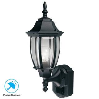 Hampton Bay Alexandria Black Farmhouse 180-Degree Motion Sensor Outdoor 1-Light Wall Sconce HBI-4192-BK