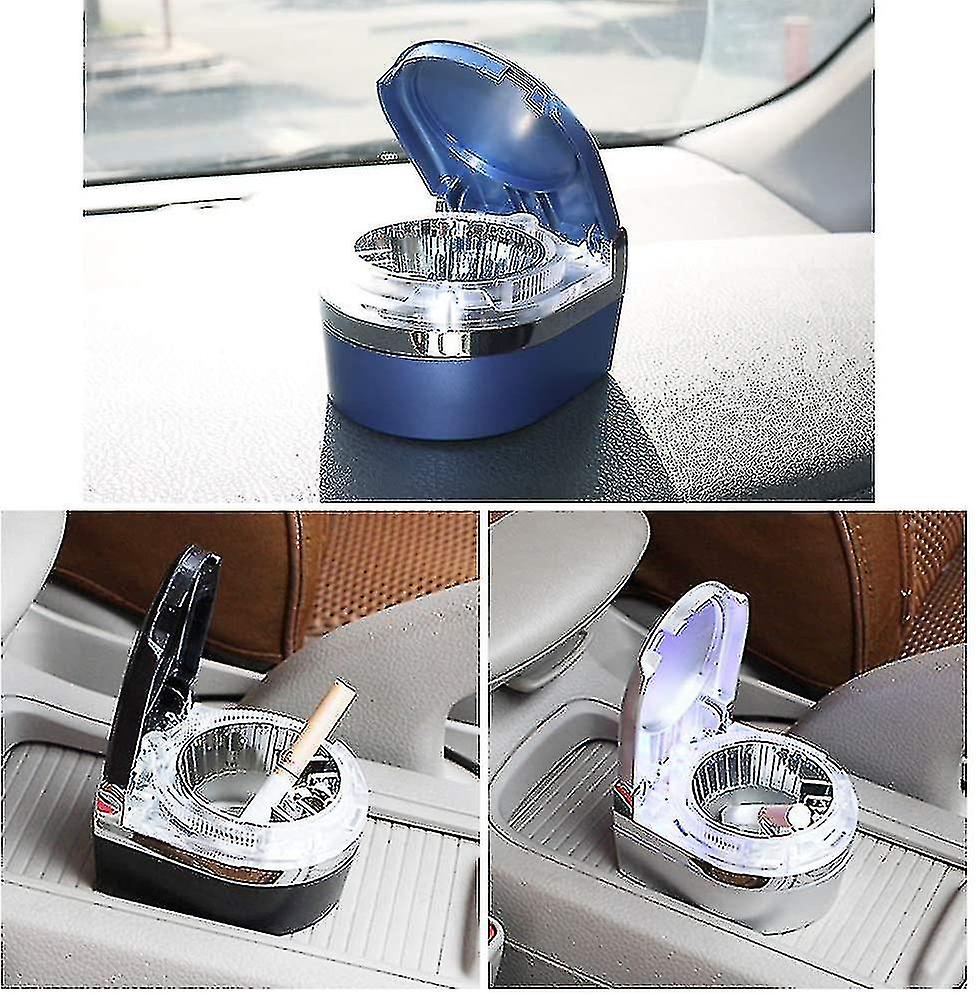 Portable Car Ashtray Car Cigarette Ashtray With Lid And Led Light Indicator Detachable Mini Ashtrays For Most Car Cup Holder Self-adhesive Ash Tray Fo