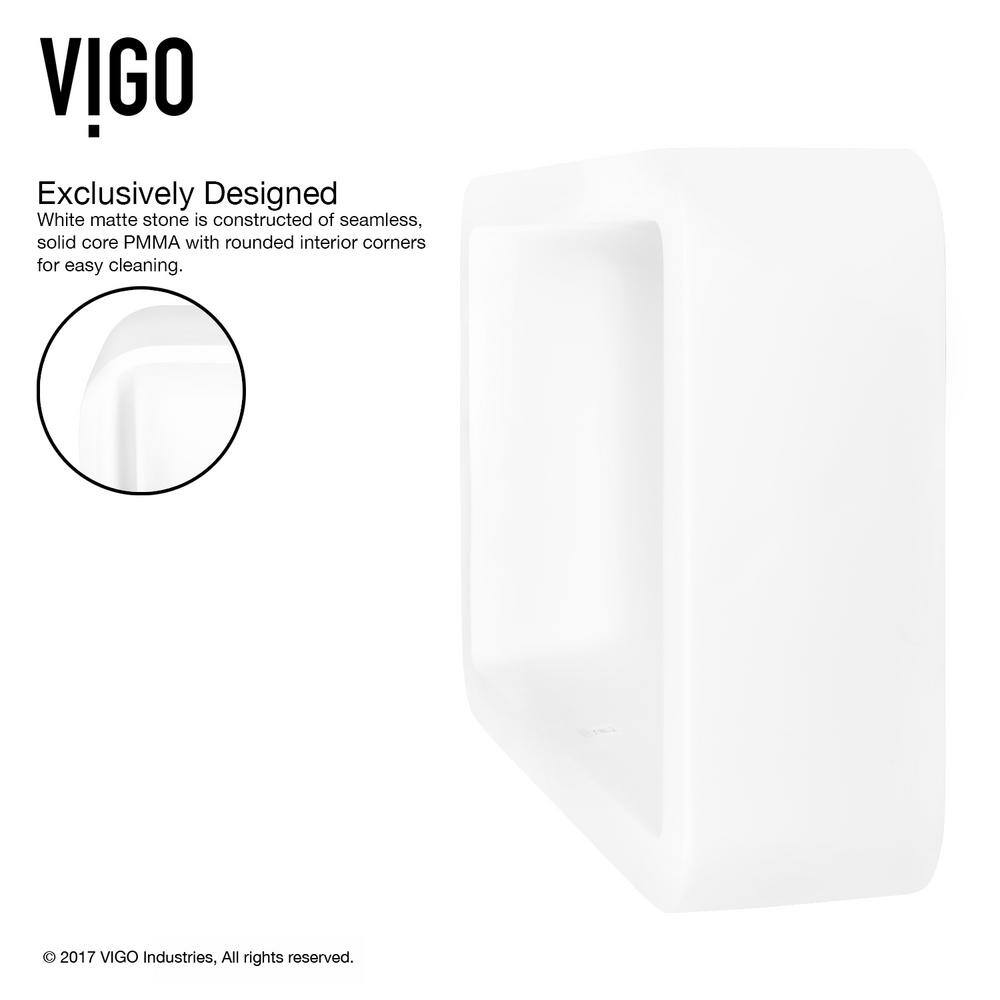 VIGO Petunia Modern White Matte Stone 23 in. L x 16 in. W x 6 in. H Rectangular Vessel Bathroom Sink VG04002