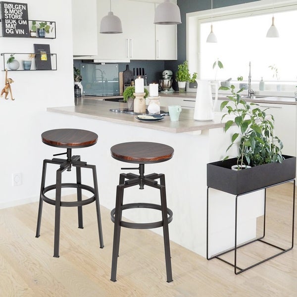 Carbon Loft Swivel Wood Adjustable Height Bar Stools (Set of 2)