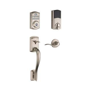 Kwikset Z-Wave SmartCode 914 Satin Nickel Single Cylinder Electronic Deadbolt with Avalon Handleset and Tustin Lever 914ZWAVL15