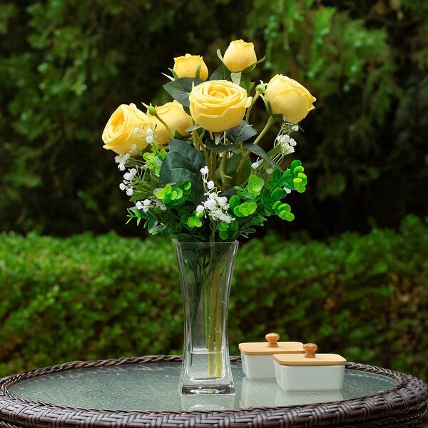 Mixed Artificial Rose Floral Arrangements in Vase Table Centerpieces for Dining Room Decoration