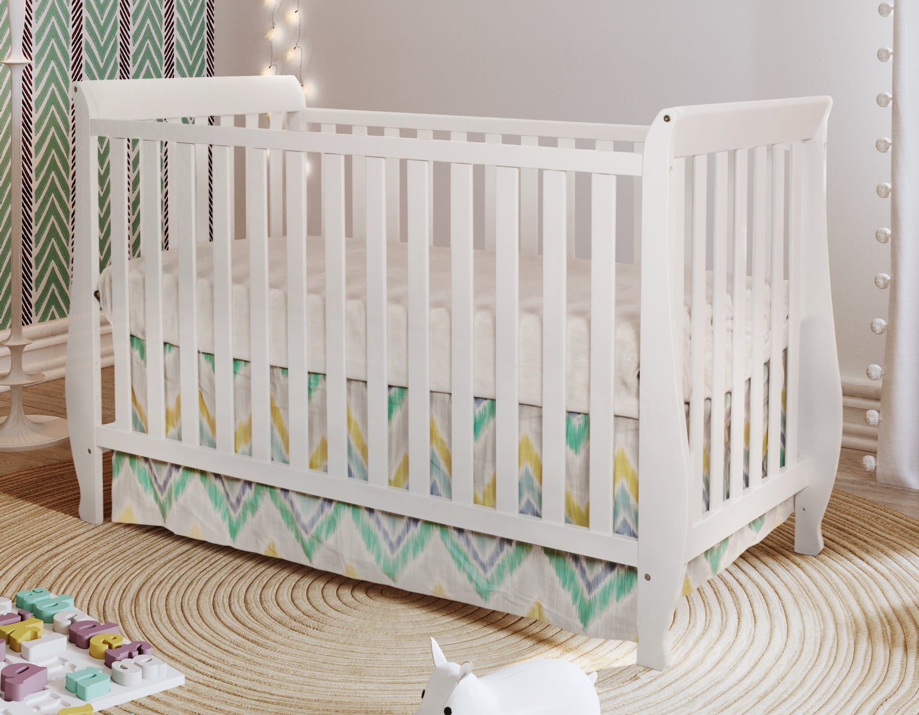 AFG Baby Furniture Naomi 4-in-1 Convertible Crib with Guardrail White