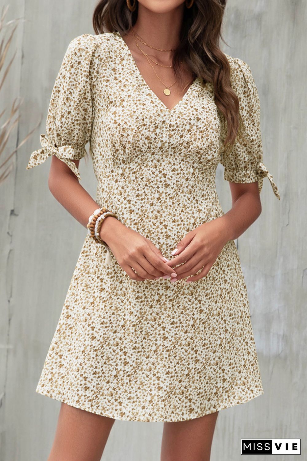 Floral Print Half Sleeve Short Dress Wholesale