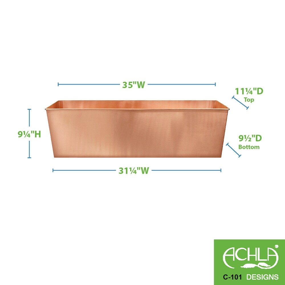 Achla Designs Large Solid Copper Flower Box  35 Inch Wide  Satin Copper