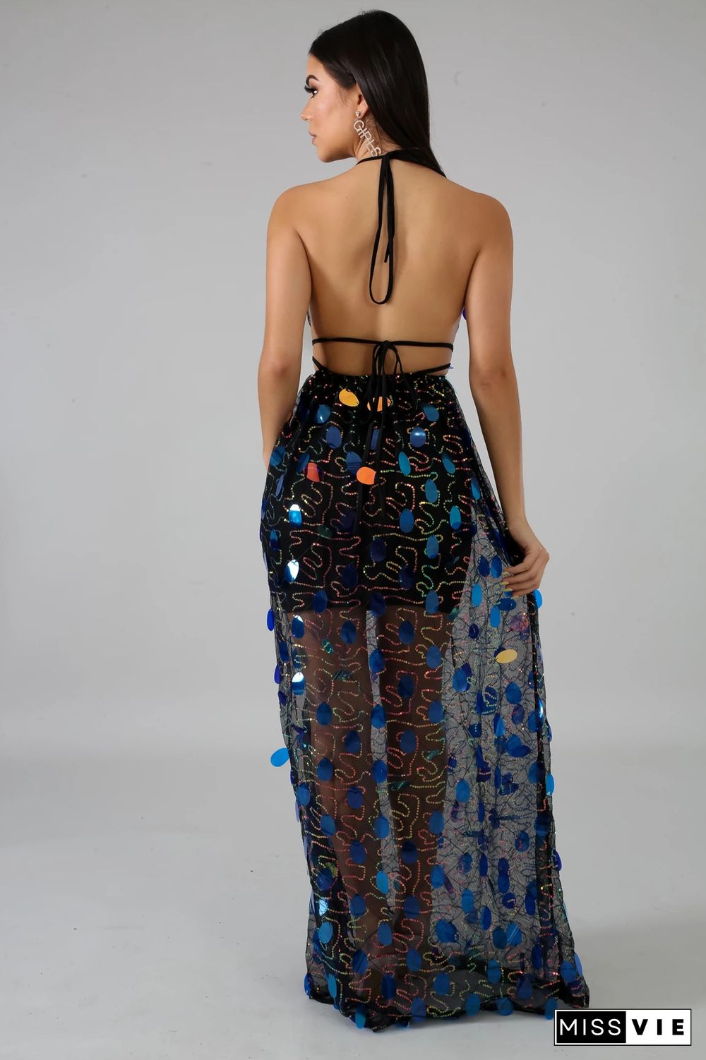 Fashion Backless Tie Sequin Sexy Dress