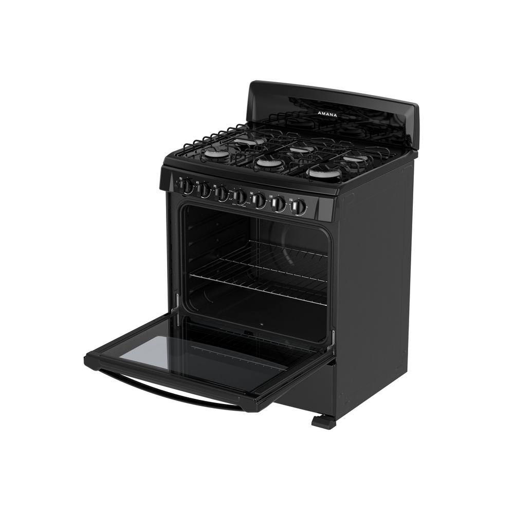 Amana 30 in. 5.1 cu. ft. 6 Burner Freestanding Gas Range in Black LAGR5431B