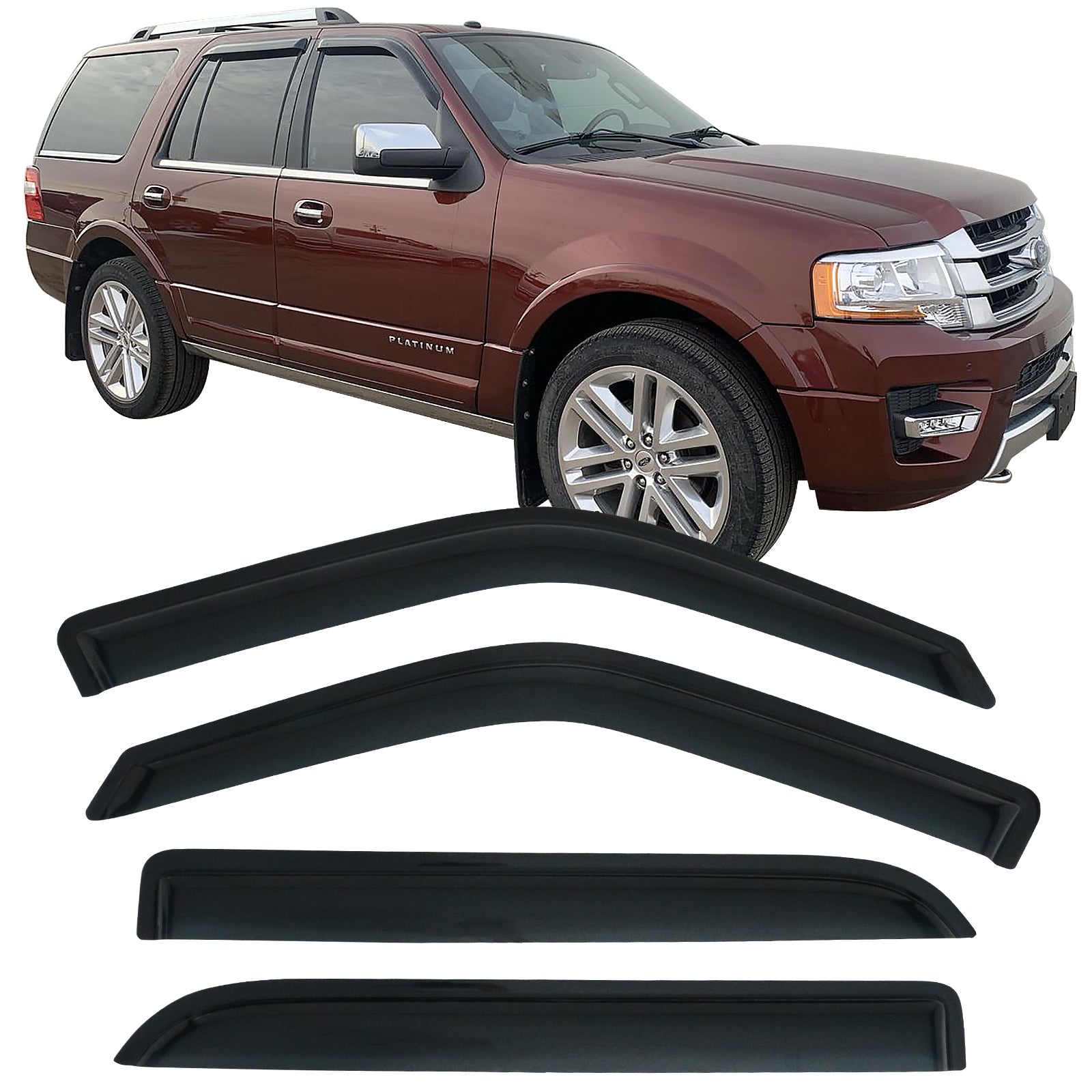 Ikon Motorsports Compatible with 97-17 Expedition 98-17 Lincoln Navigator Window Visors Vent Deflector Rain Guard Outside Mount 2000 2001 2002 2003 2004 2005 2006 2007 2008 2009 2010 11 12 13 14 15 16