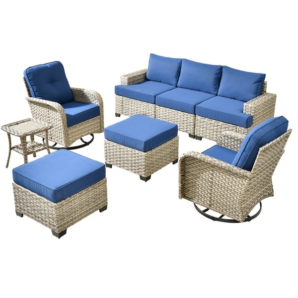 XIZZI 8piece Outdoor Grey Wicker Furniture Conversation Set