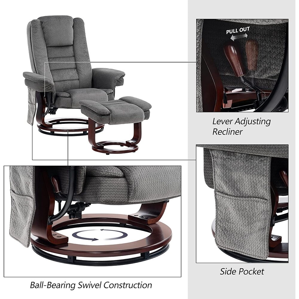 Mcombo Recliner Chair with Ottoman  Fabric Massage Swivel Chair 9099