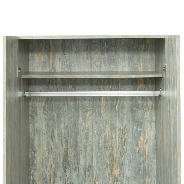 High Wardrobe And Kitchen Cabinet With 2 Doors and 1 Clothes Rail， Grey，Textured Veneer - - 37891407