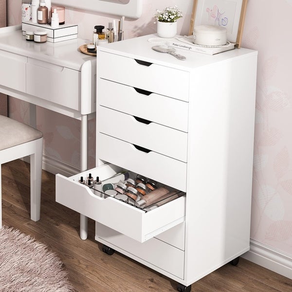 Storage Dresser with 7 Drawers and 4 Casters， Storage Cabinet for Makeup - - 36207720