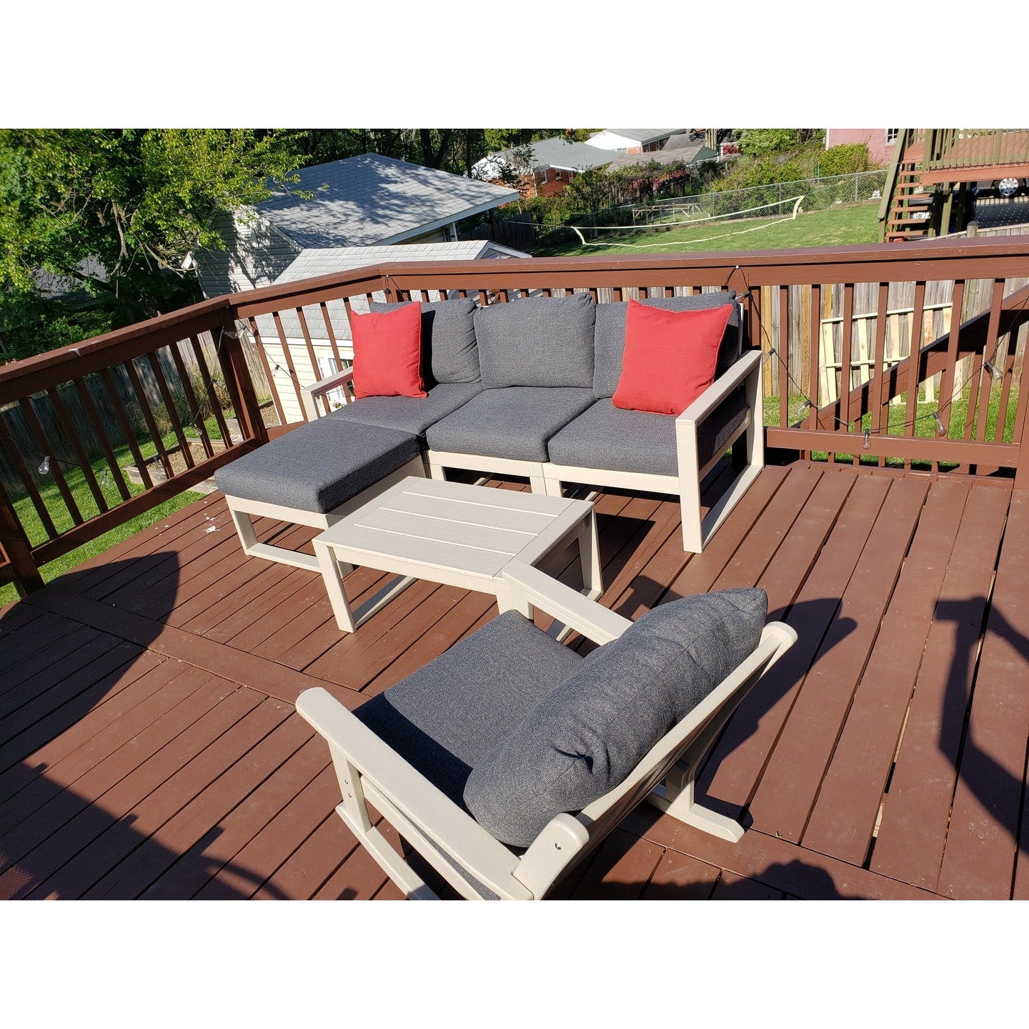 Polywood Outdoor Vineyard Rocking Chair in White With Navy Cushions