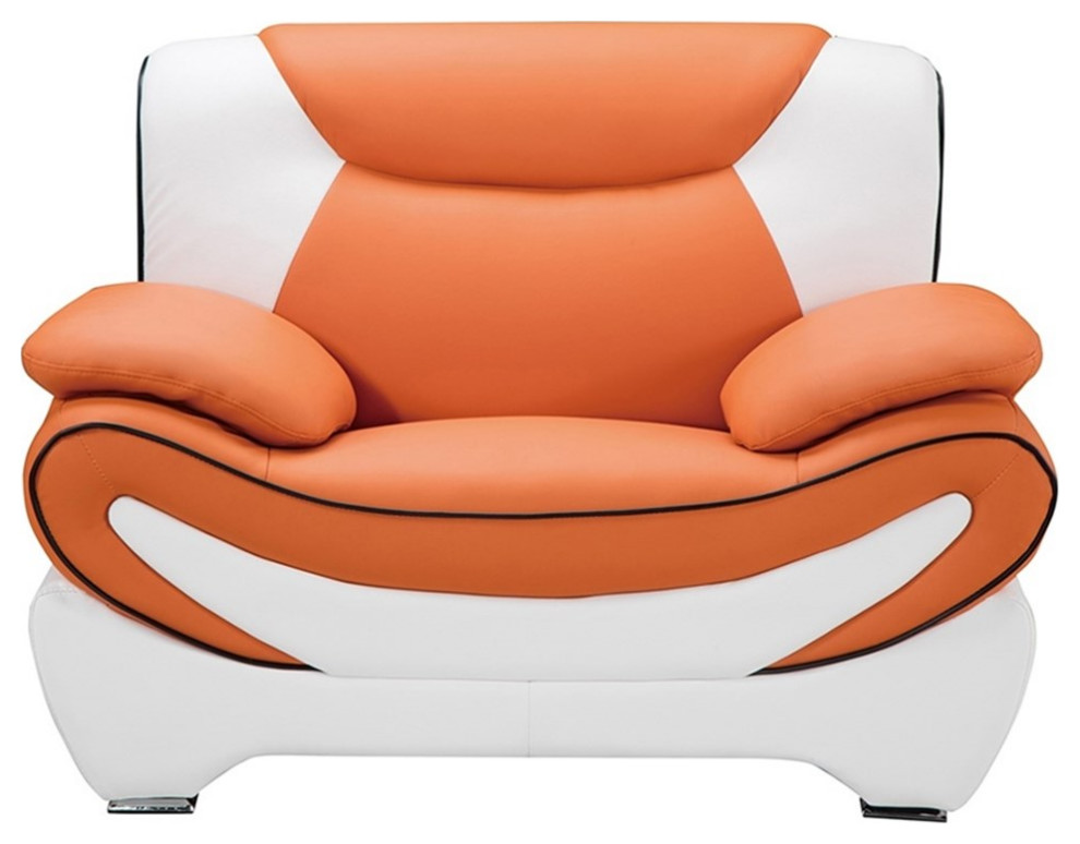 Pemberly Row Orange and White Color With With Faux Leather Chair   Contemporary   Armchairs And Accent Chairs   by Homesquare  Houzz