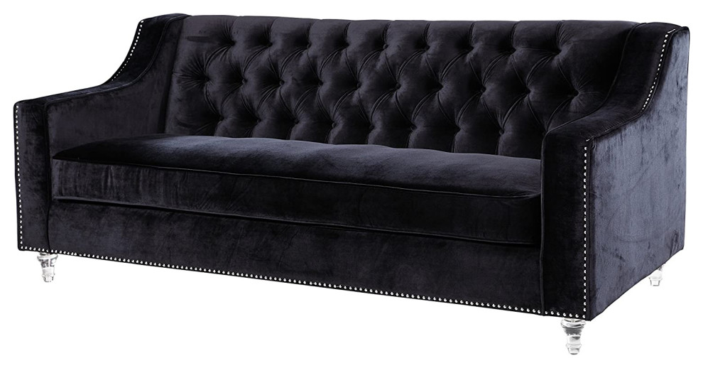 Contemporary Sofa  Velvet Seat With Button Tufted Back  ampSwoop Arms  Black   Contemporary   Sofas   by Decor Love  Houzz