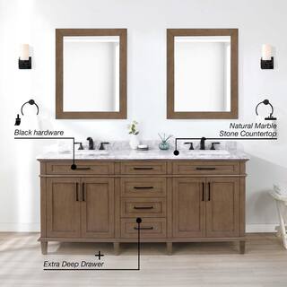 Home Decorators Collection Sonoma 72 in. W x 22 in. D x 34 in H Bath Vanity in Almond Latte with White Carrara Marble Top Sonoma 72AL