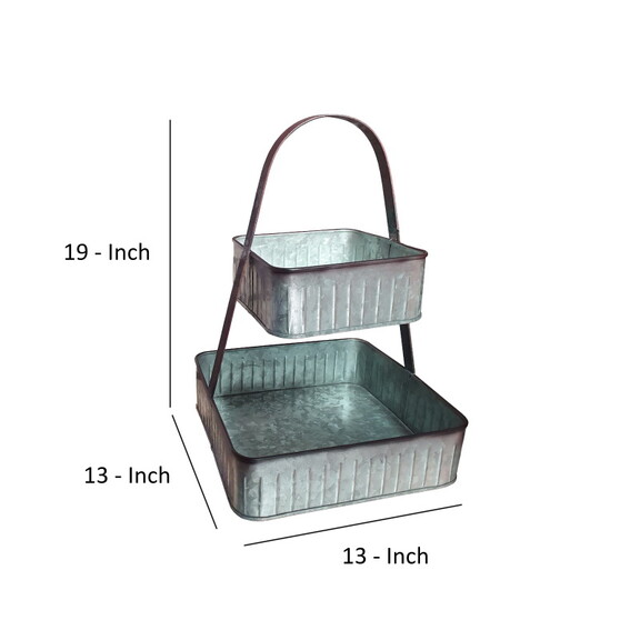 2 Tier Square Galvanized Metal Corrugated Tray wit...