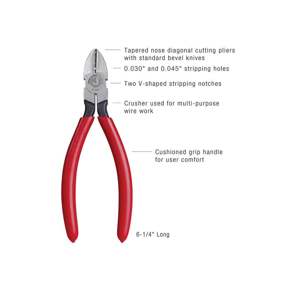 Jonard 6-12 in. L Telecom Tapered Nose Diagonal Cutting Pliers with Red Plastic Handle JIC-7858