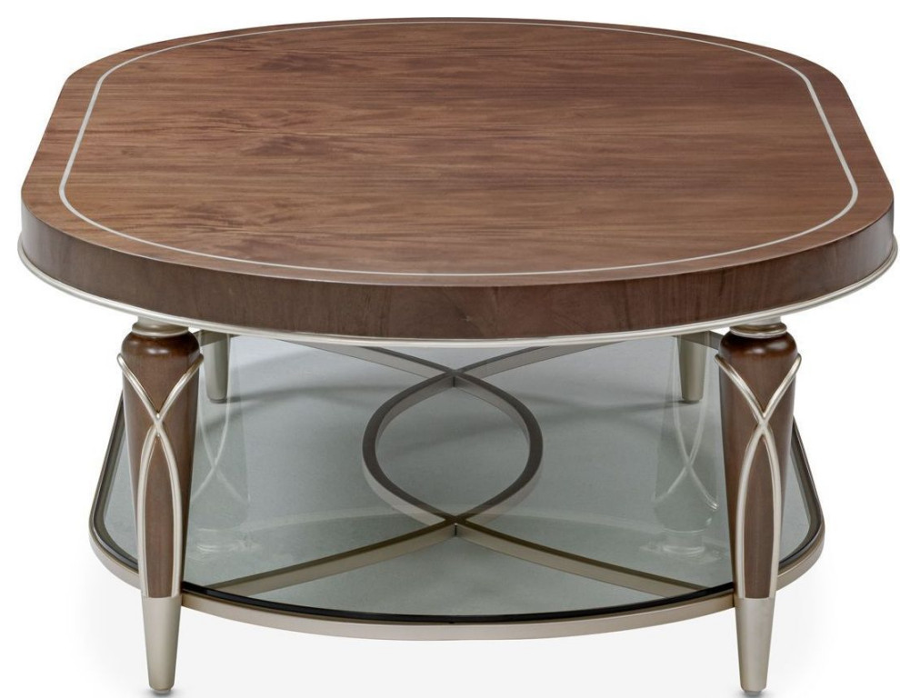 AICO Michael Amini Villa Cherie Oval Cocktail Table Hazelnut   Traditional   Coffee Tables   by Unlimited Furniture Group  Houzz