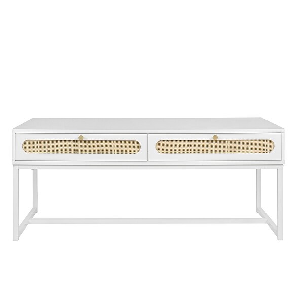 2 Rattan Drawer Coffee Table，Modern Furniture Decor，for Living Room Reception，Rectangular Unique Coffee Table