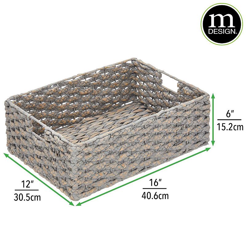 mDesign 12 x 16 x 6 Water Hyacinth Braided Weave Pantry Basket - 6 Pack