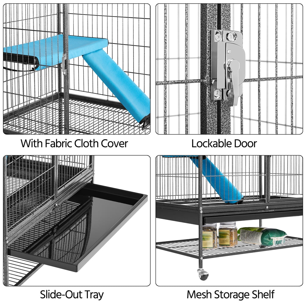 SmileMart 2-Story Rolling Metal Small Animal Cage with Removable Ramps and Platforms for Adult Rats， Ferrets， Chinchillas， Guinea Pigs