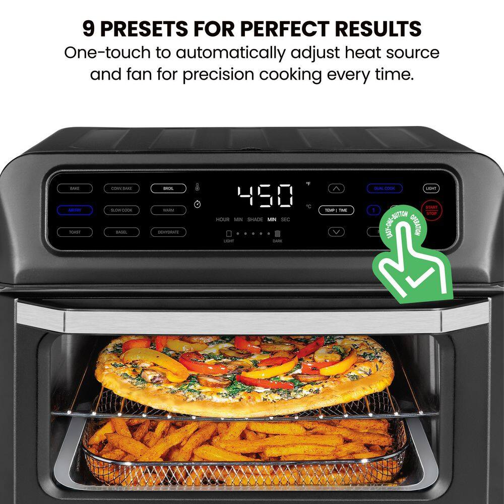 Chefman Toaster Oven 1800W 4-Slices of Toast Black Stainless Steel Toast-Air Touch Air Fryer Plus Oven 21 Qt. RJ50-SS-T-BLACK