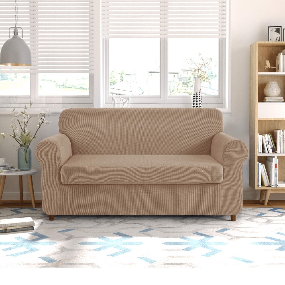 CHUN YI 2 Piece Stretch Loveseat Slipcover Checks Couch Cover