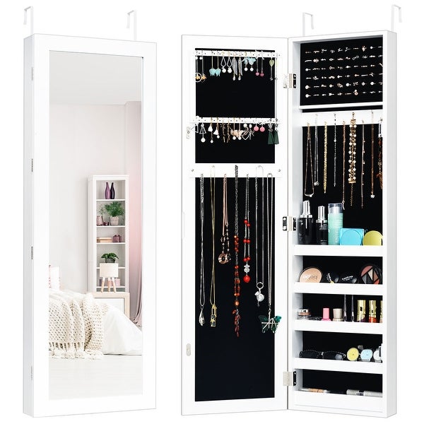 Costway Door Mounted Mirrored Jewelry Cabinet Storage Organizer - - 23038809