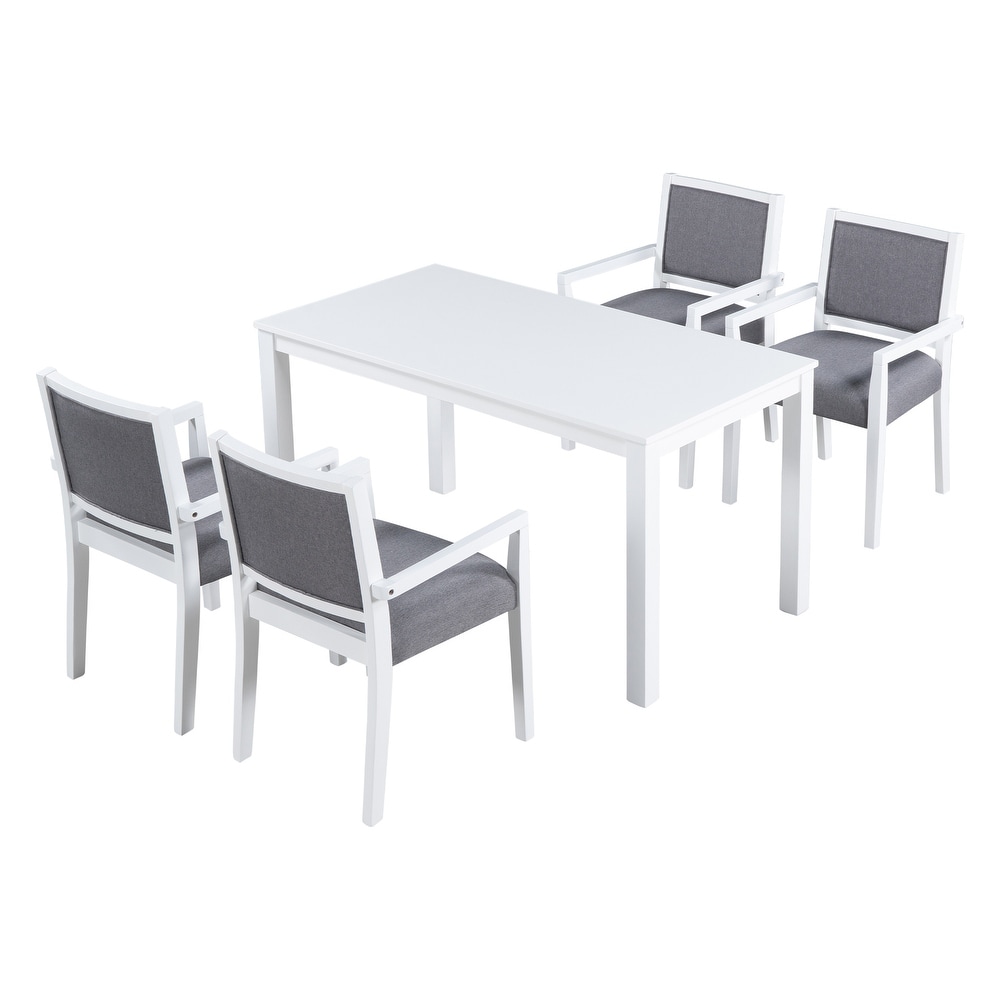 Dining Table Set with 4 Square Arms Dining Chairs for Restaurant Studio  Gray