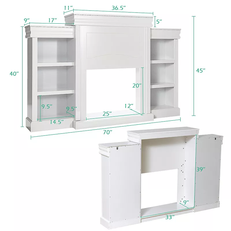 Modern Fireplace Media Entertainment Center With Bookcase