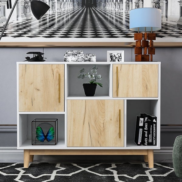 Wood Storage Cabinet Modern buffet Sideboard with Door Storage and Open Storage Shelf