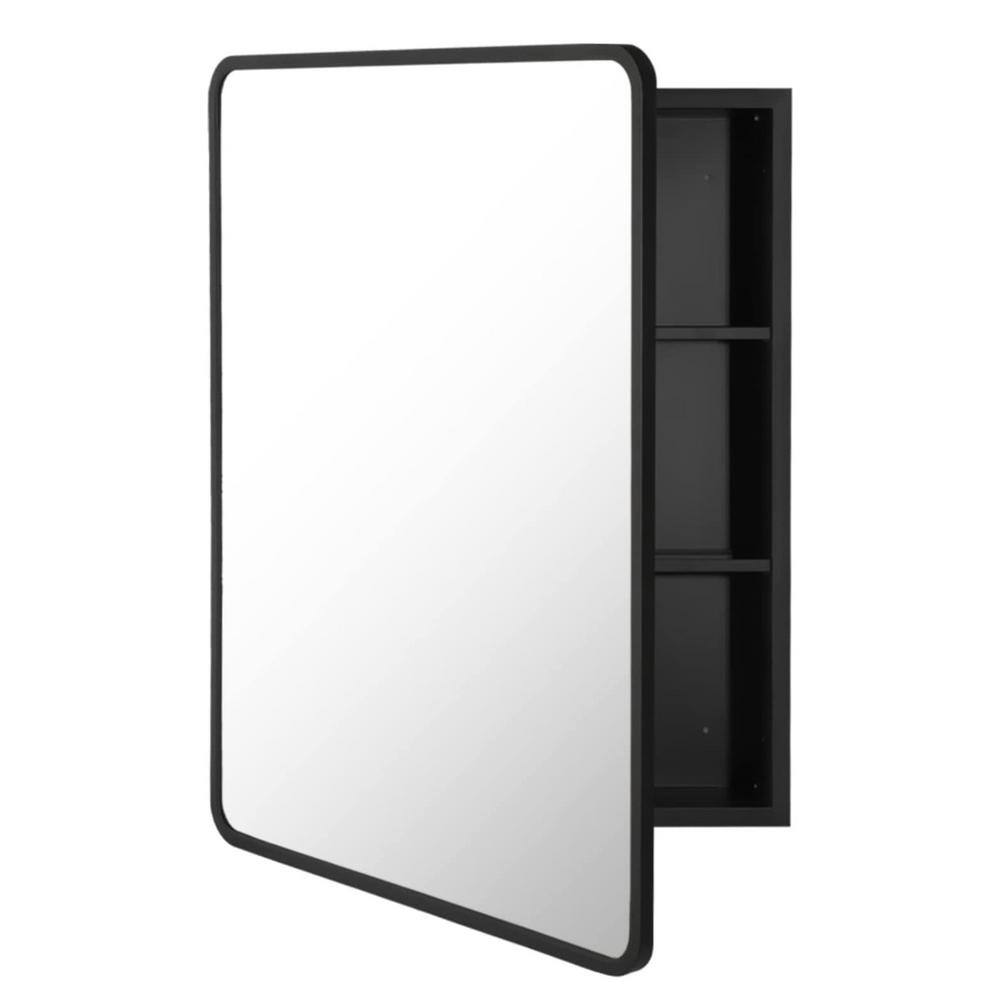 30 in. W x 24 in. H Black Metal Framed Rounded Corner Wall MountRecessed Bathroom Medicine Cabinet with Mirror S-W135560548