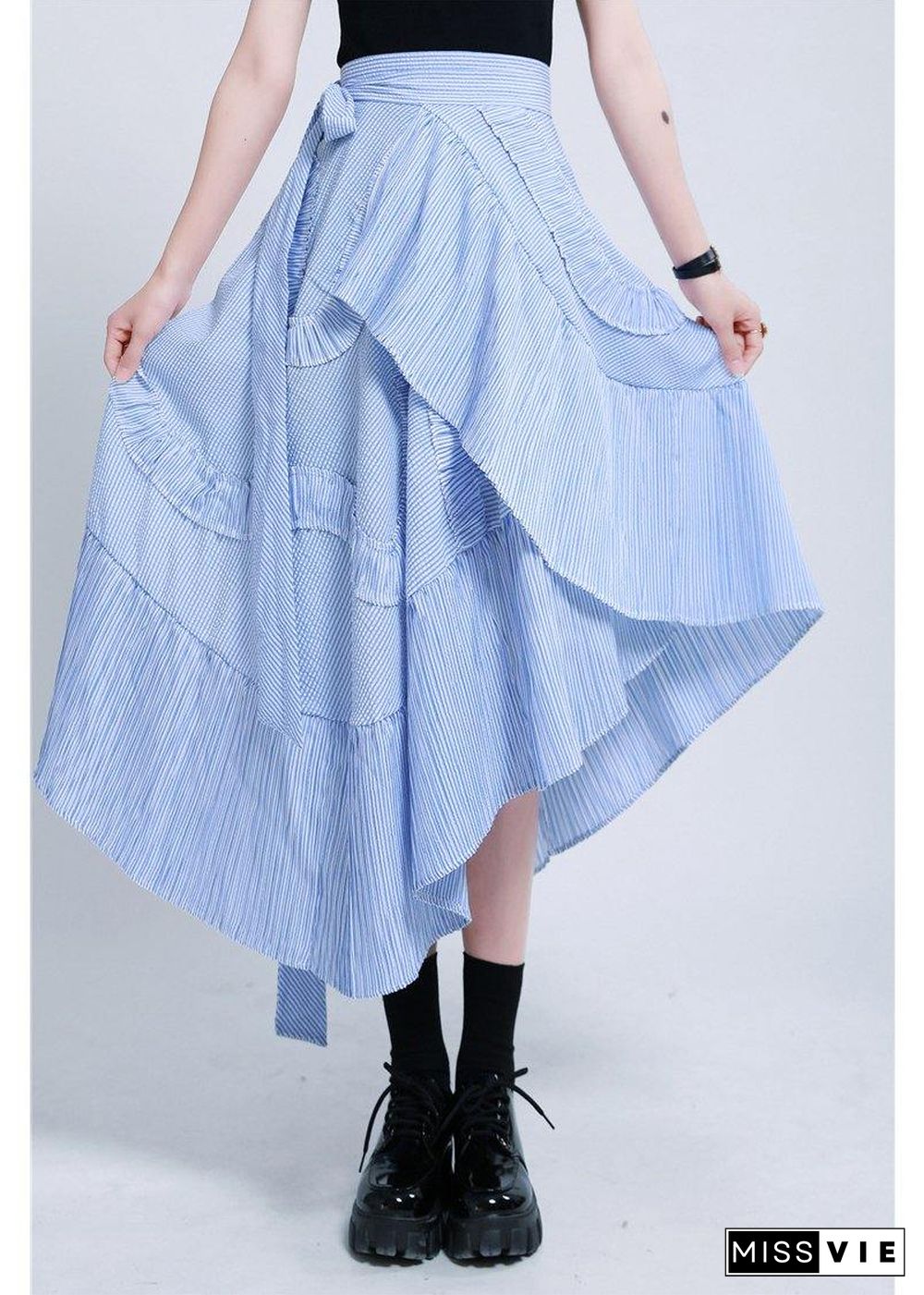 Boutique Blue Striped tie waist Ruffled Skirt Summer