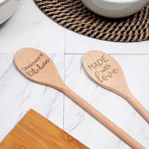 Wooden Serving Spoon Gift Set， Grandmas Kitchen， Made with Love (14 In， 2 Pack)