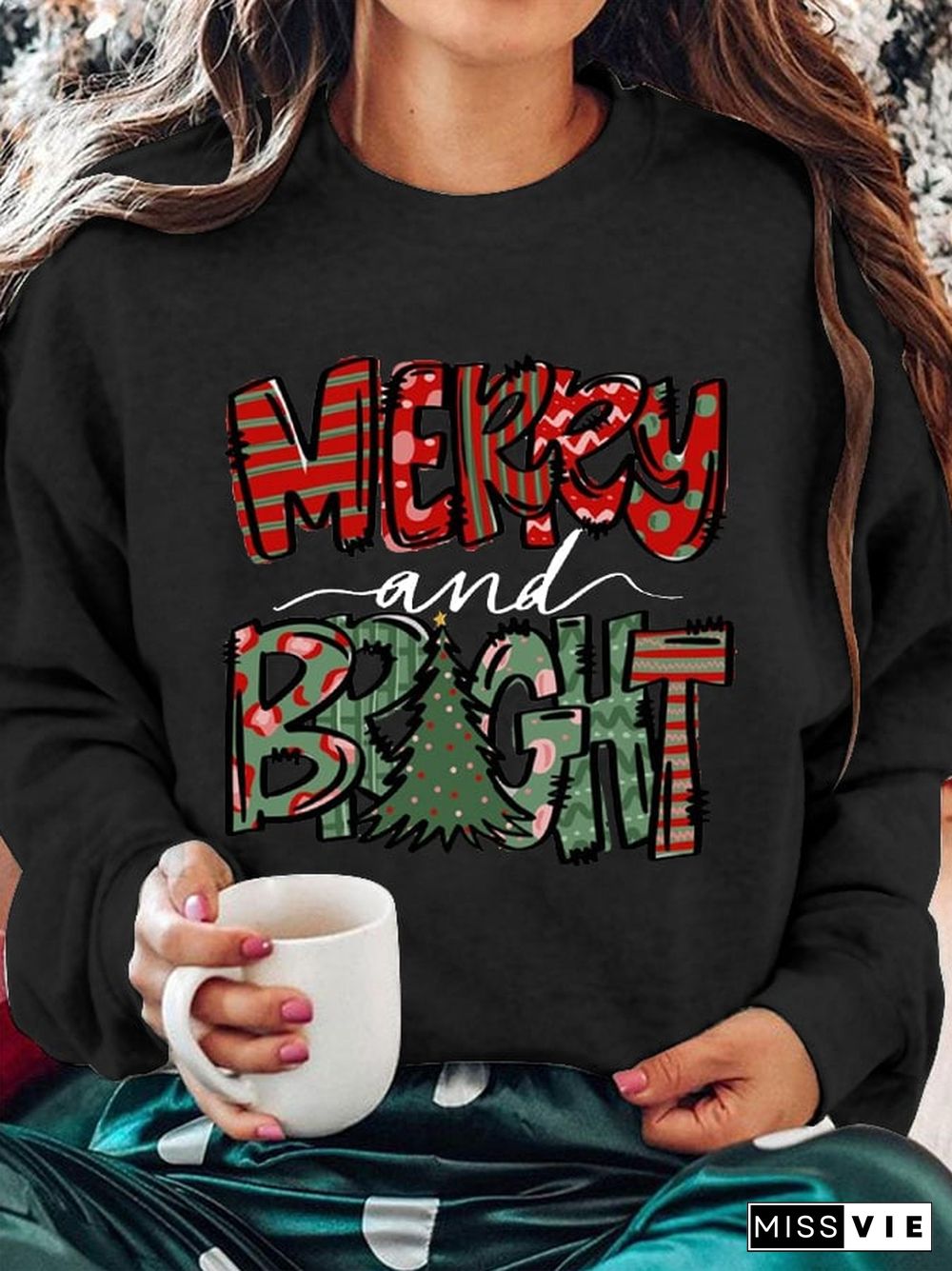 Women's Merry And Bright Christmas Tree Casual Sweatshirt