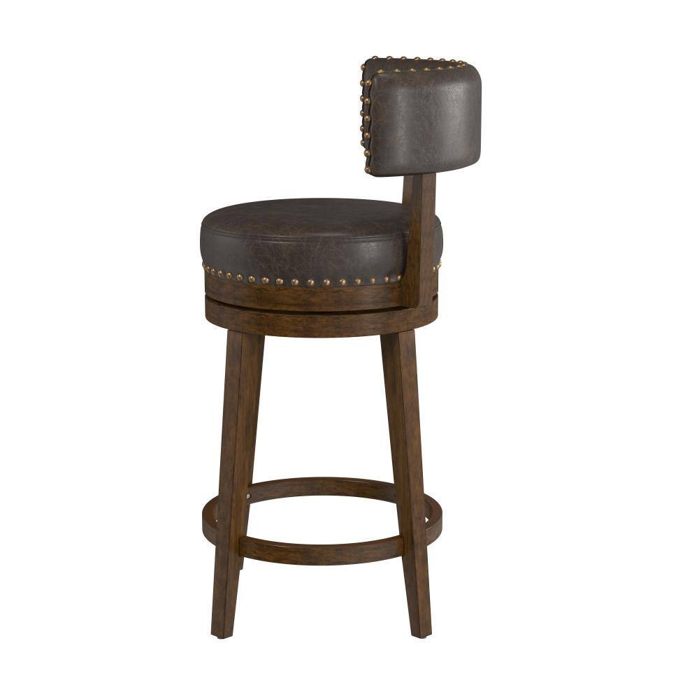 Hillsdale Furniture Lawton 36 in. Brown Low Back 27 in. Swivel Counter Stool with Aged Brown Faux Leather seat and back with Nail head trim 4839-826P