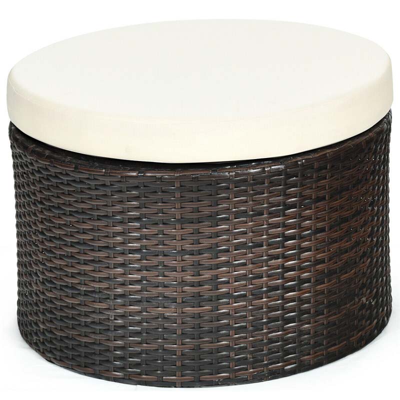 Rattan Wicker Patio Round Daybed with Retractable Canopy & Coffee Table, Outdoor Sectional Furniture Sofa Set