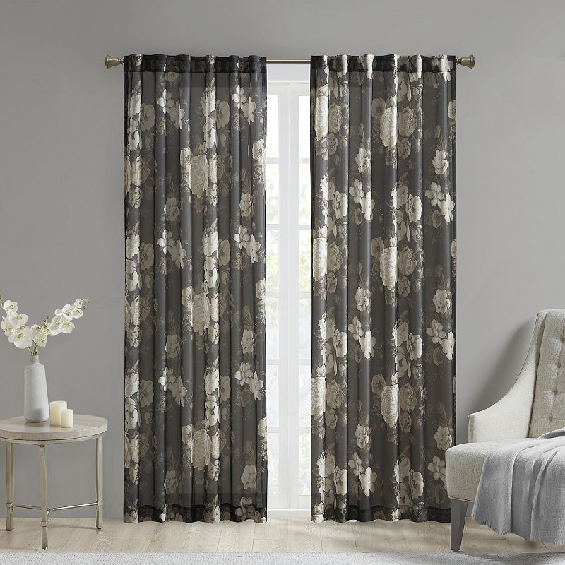 Madison Park Abelia Printed Floral Rod Pocket and Back Tab Voile Sheer 1 Window Curtain Panel