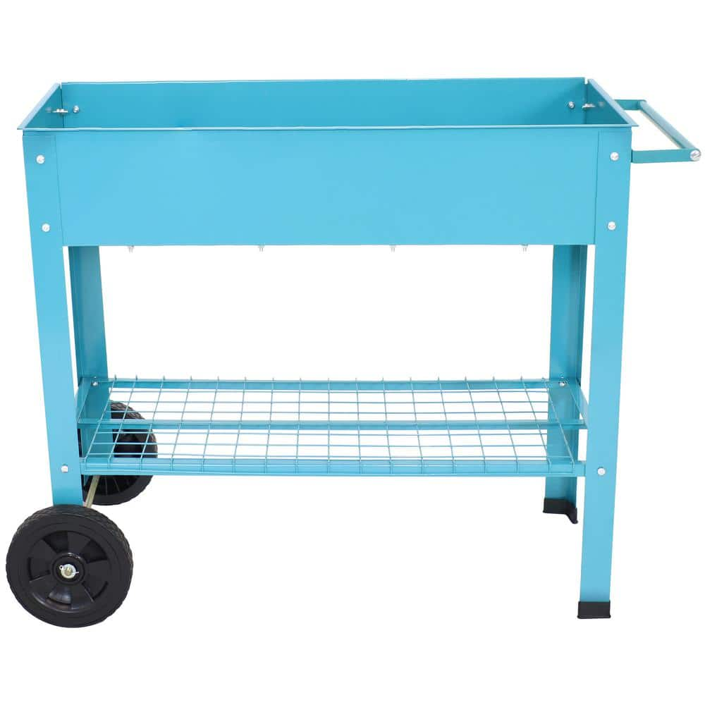 Sunnydaze Decor Galvanized Steel Mobile Raised Garden Bed Cart in Blue HB-229