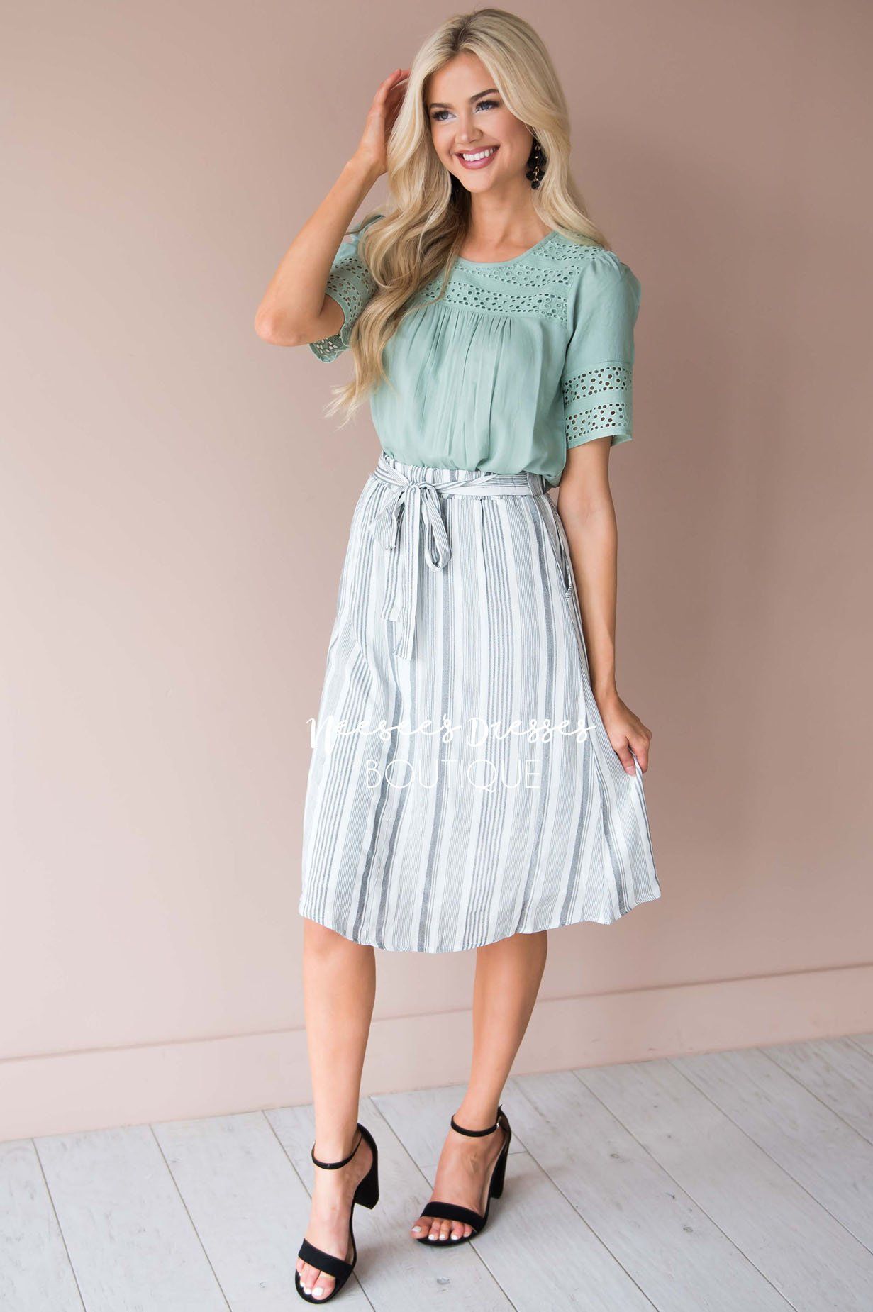 Striped Tie Front Skirt