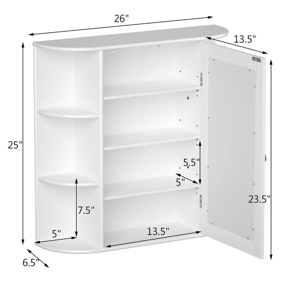 Costway 6.5 in. x 25 in. x 26 in. White Multipurpose Wall Surface Mount Bathroom Storage Medicine Cabinet with Mirror HM0010