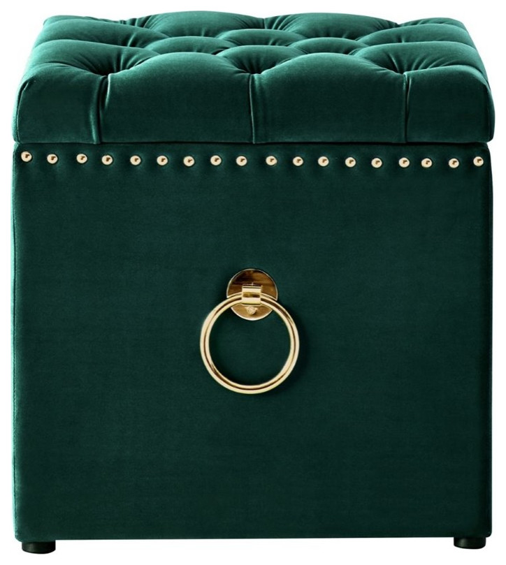 Posh Living Markella Velvet 1Pc Storage Ottoman in Hunter Green/Gold   Contemporary   Footstools And Ottomans   by Homesquare  Houzz