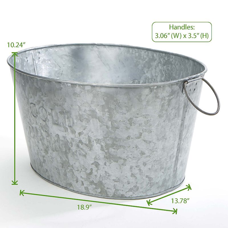 Mind Reader Heavy Duty Oval Galvanized Iron Ice Bucket Beverage Chiller Tub