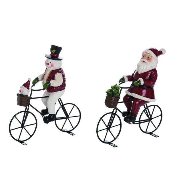 Transpac Resin 10 In Multicolored Christmas Bicycle Figurine Set Of 2