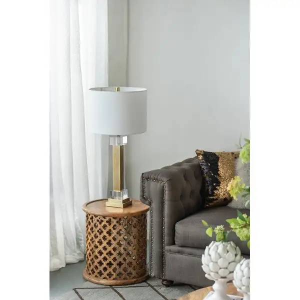 Squat Cylinder Table Lamp with White Rounded Drum Shade